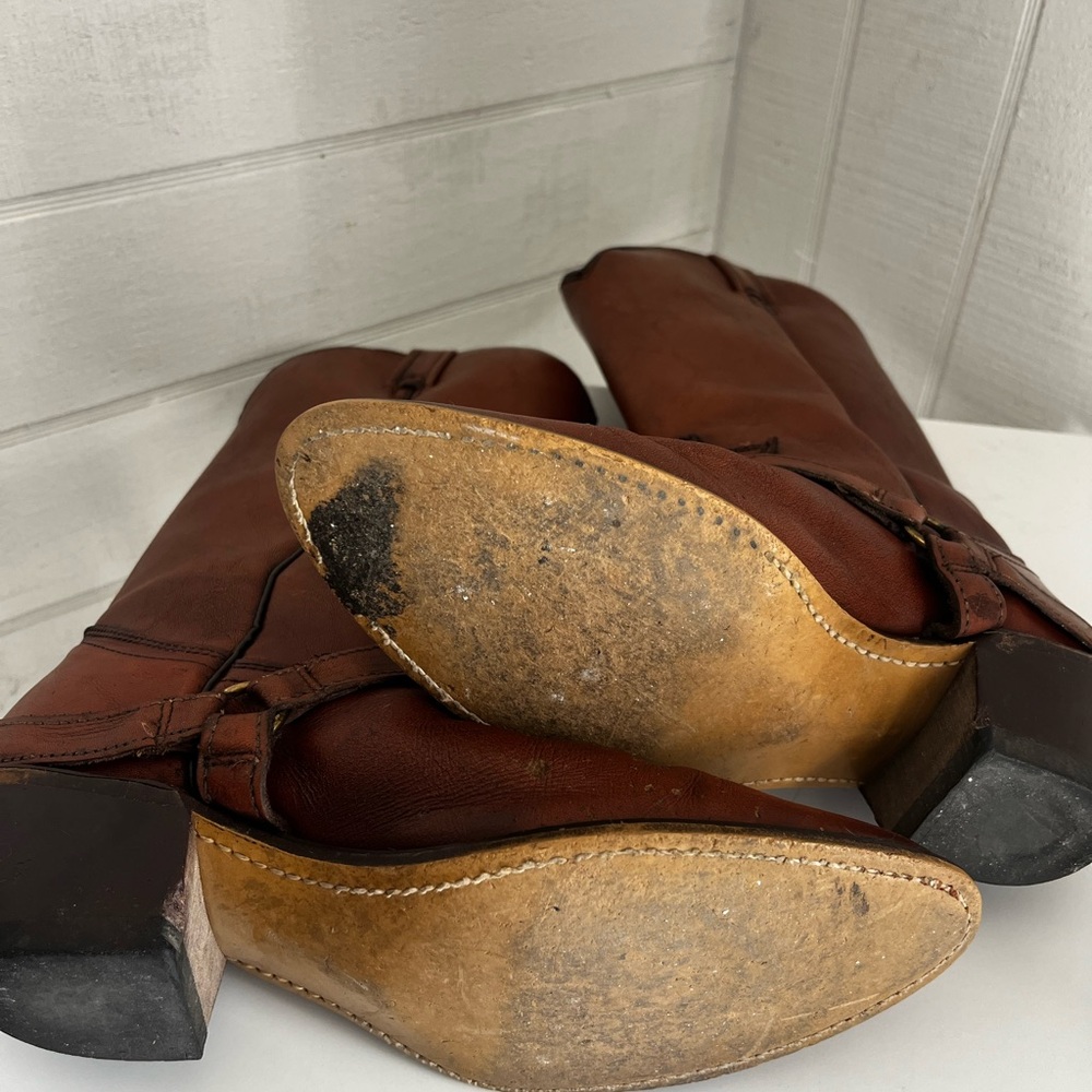 VTG Brown Leather Western Harness Boots - Picture 7 of 10